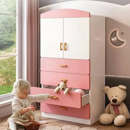 Tủ Áo Trẻ Em Gỗ Công Nghiệp Màu Hồng Phối Trắng