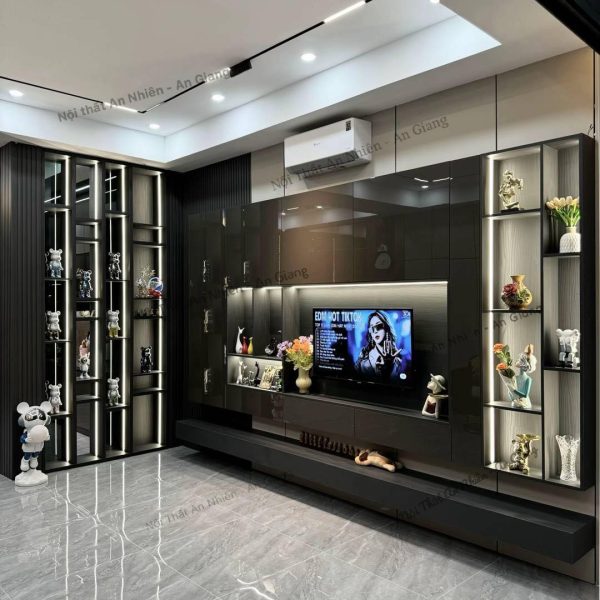 Mẫu kệ tivi kết hợp kệ trang trí phòng khách