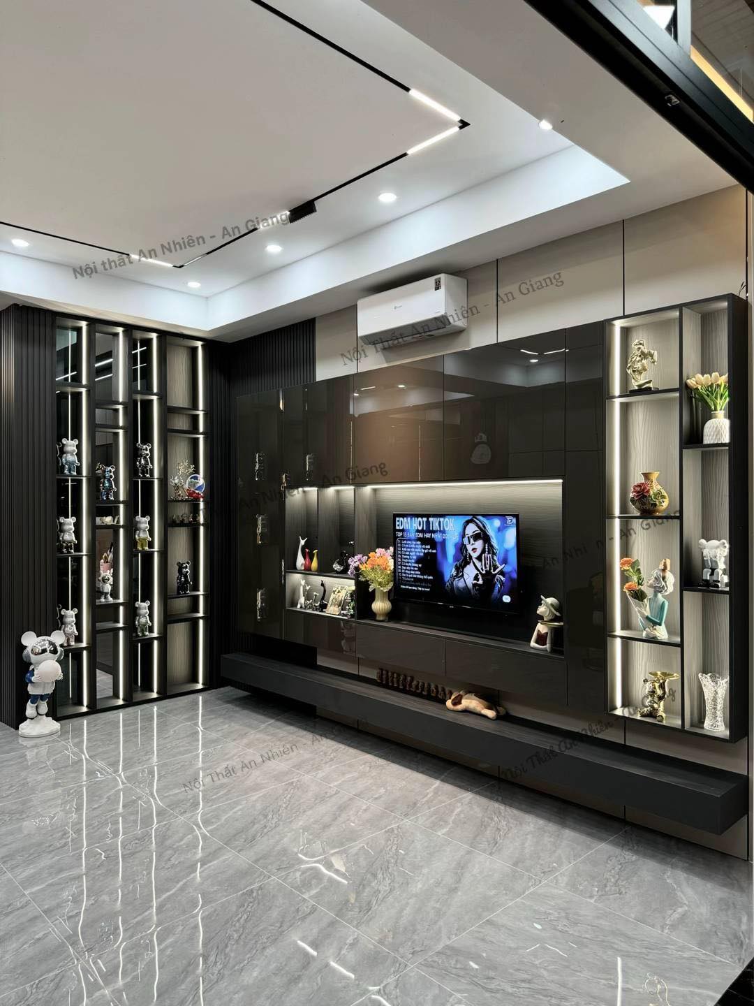 Mẫu kệ tivi kết hợp kệ trang trí phòng khách